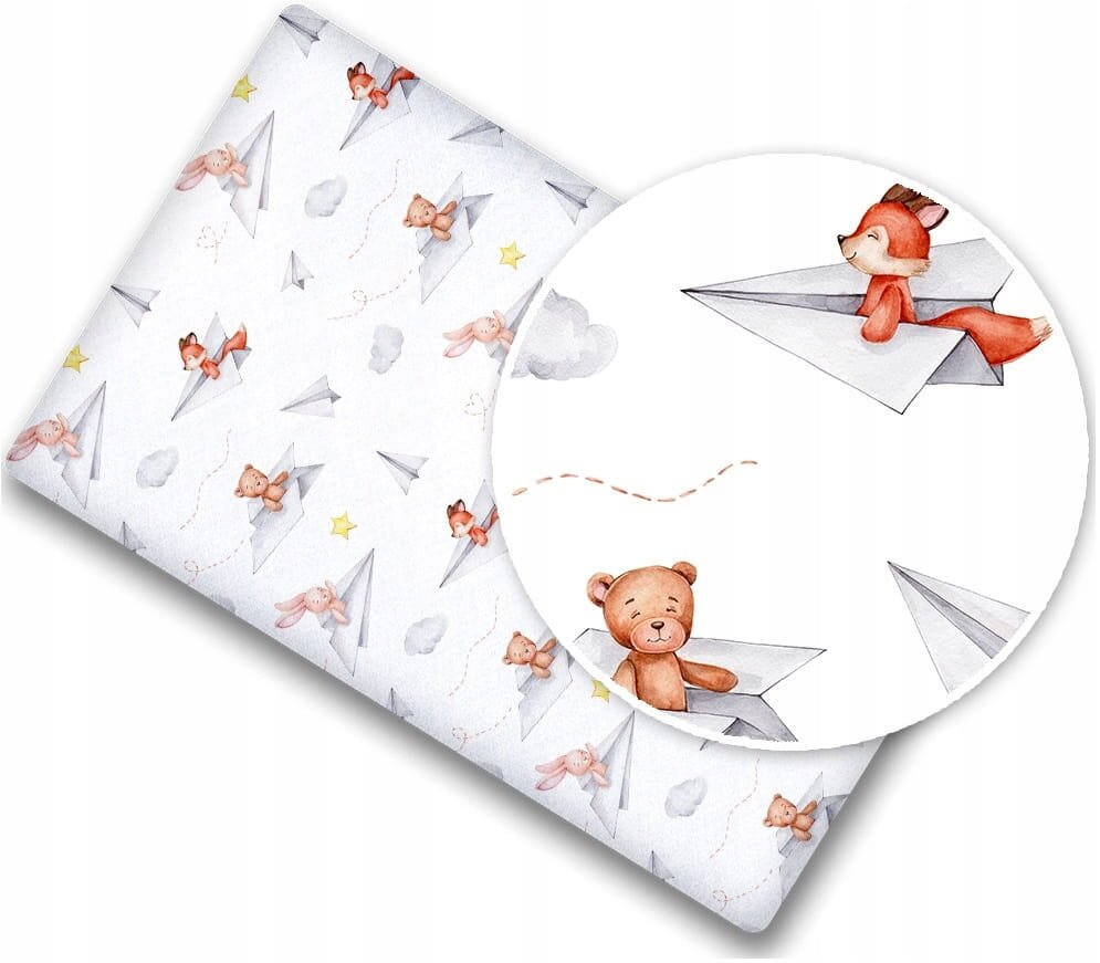BabyMam Cearceaf cu banda elastica pentru pat copii dimensiune 120 x 60 cm 100 bumbac Paper Planes