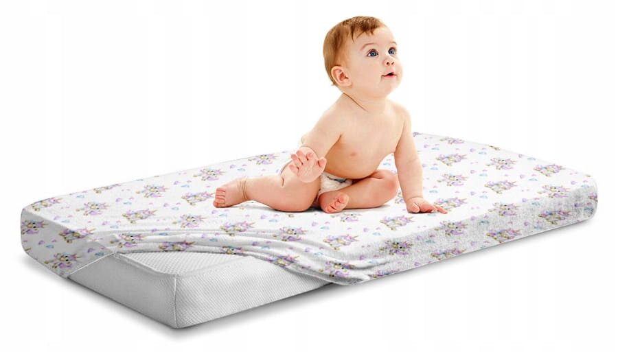BabyMam Cearceaf cu banda elastica pentru pat copii dimensiune 120 x 60 cm 100 bumbac Unicorn