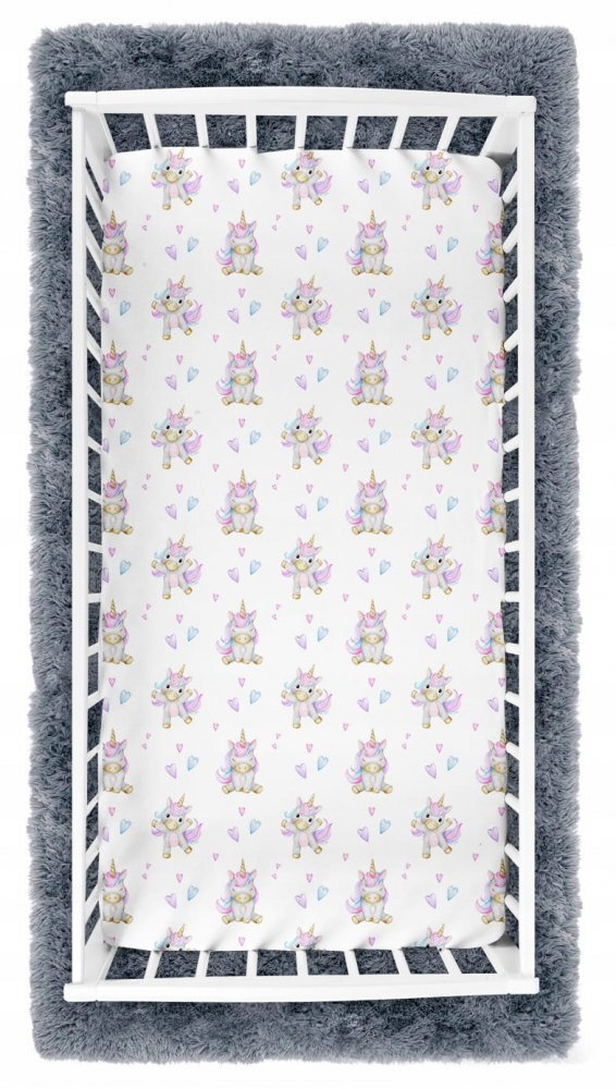 BabyMam Cearceaf cu banda elastica pentru pat copii dimensiune 120 x 60 cm 100 bumbac Unicorn