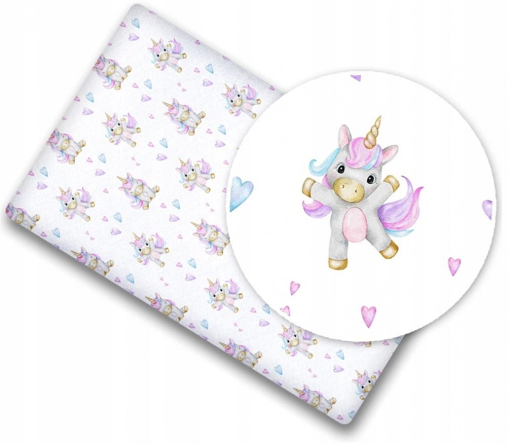 BabyMam Cearceaf cu banda elastica pentru pat copii dimensiune 120 x 60 cm 100 bumbac Unicorn