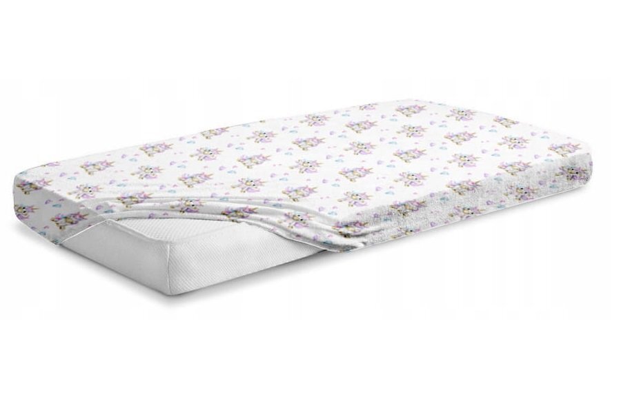 BabyMam Cearceaf cu banda elastica pentru pat copii dimensiune 140 x 70 cm 100 bumbac Happy Unicorn