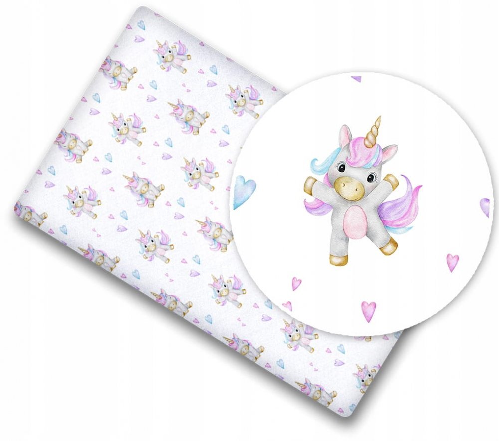 BabyMam Cearceaf cu banda elastica pentru pat copii dimensiune 140 x 70 cm 100 bumbac Happy Unicorn