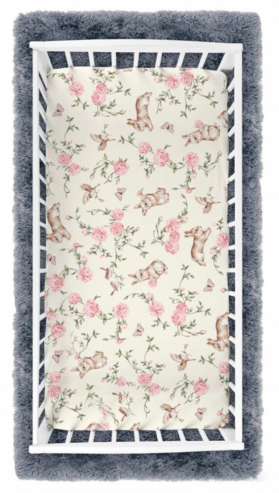 BabyMam Cearceaf cu banda elastica pentru pat copii dimensiune 140 x 70 cm 100 bumbac pink garden