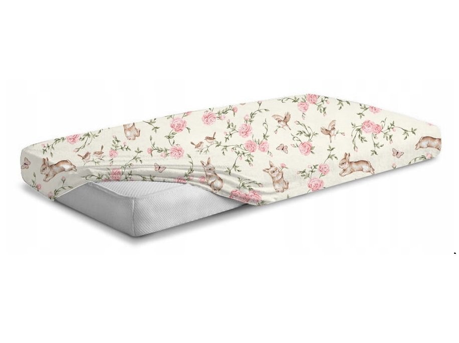 BabyMam Cearceaf cu banda elastica pentru pat copii dimensiune 140 x 70 cm 100 bumbac pink garden
