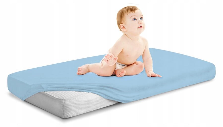 BabyMam Cearceaf cu banda elastica pentru pat copii dimensiune 140 x 70 cm 100 bumbac simply blue