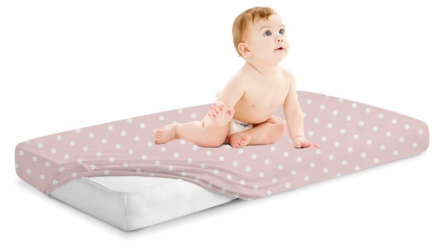 BabyMam Cearceaf cu banda elastica pentru pat copii dimensiune 140 x 70cm 100 bumbac pinkdots