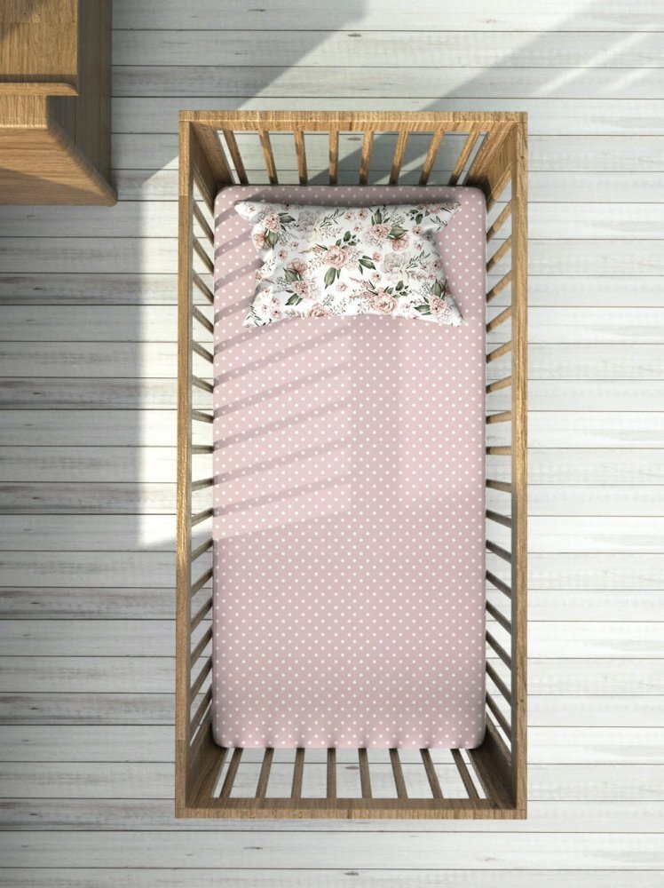 BabyMam Cearceaf cu banda elastica pentru pat copii dimensiune 140 x 70cm 100 bumbac pinkdots
