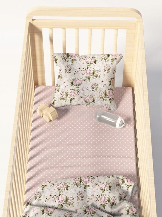 BabyMam Cearceaf cu banda elastica pentru pat copii dimensiune 140 x 70cm 100 bumbac pinkdots