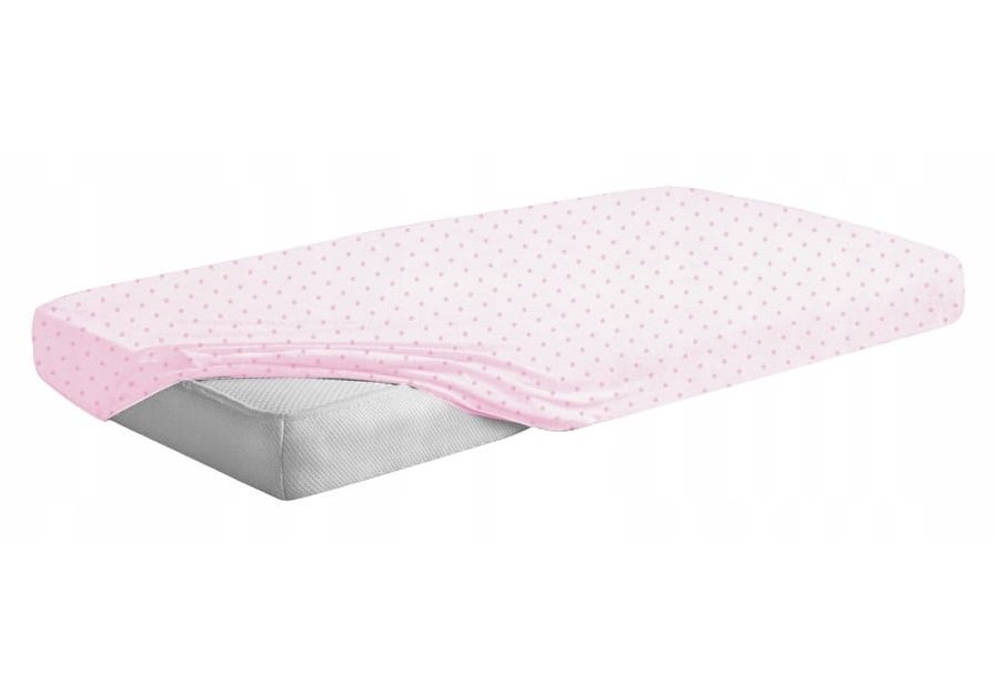 BabyMam Cearceaf cu banda elastica pentru pat copii dimensiune 160 x 80 cm 100 bumbac Pink Dots
