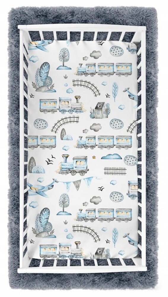 BabyMam Cearceaf cu banda elastica pentru pat copii dimensiune 160 x 80 cm 100 bumbac retro train