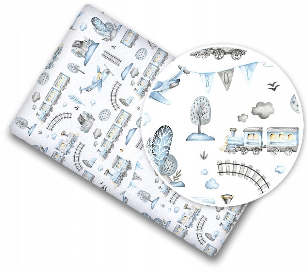 BabyMam Cearceaf cu banda elastica pentru pat copii dimensiune 160 x 80 cm 100 bumbac retro train