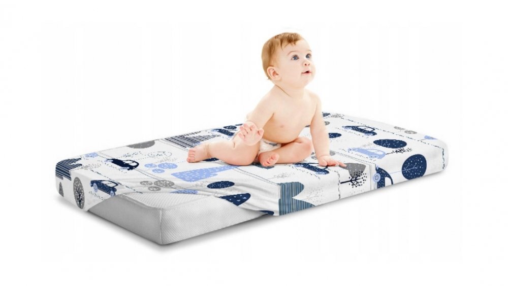 BabyMam Cearceaf cu banda elastica pentru pat copii dimensiune 160x80 cm 100 bumbac blue cars