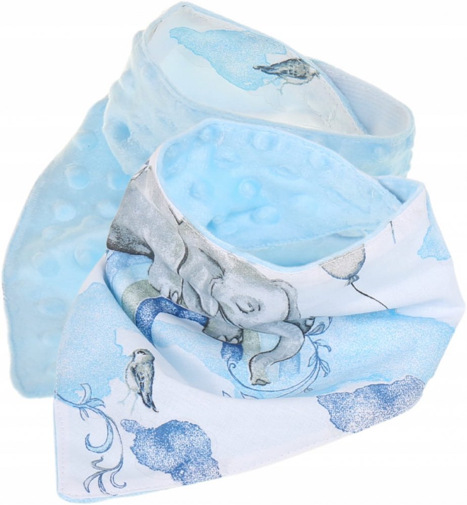 BabyMam Esarfa moale pentru copii forma triunghiulara sistem de prindere reglabil cu velcro moale design 2-in-1 cu o fata din bumbac si una din minky blue