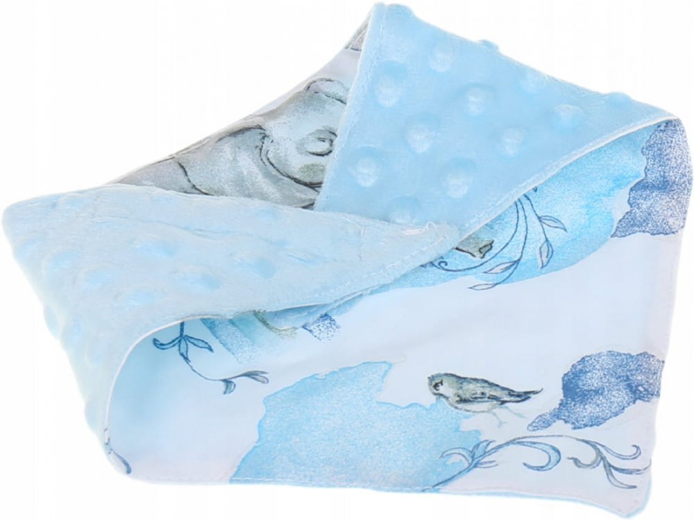 BabyMam Esarfa moale pentru copii forma triunghiulara sistem de prindere reglabil cu velcro moale design 2-in-1 cu o fata din bumbac si una din minky blue