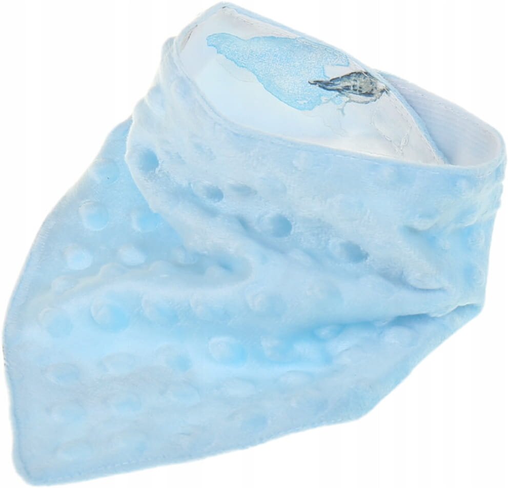 BabyMam Esarfa moale pentru copii forma triunghiulara sistem de prindere reglabil cu velcro moale design 2-in-1 cu o fata din bumbac si una din minky blue