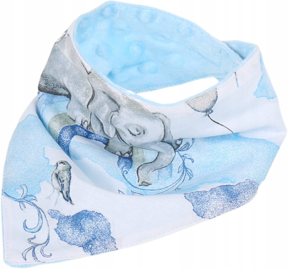 BabyMam Esarfa moale pentru copii forma triunghiulara sistem de prindere reglabil cu velcro moale design 2-in-1 cu o fata din bumbac si una din minky blue