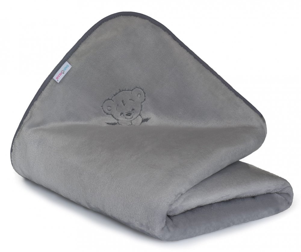 BabyMam Paturica din plus pentru copii dimensiune 75 x 100 cm model brodat grey Teddy Bear