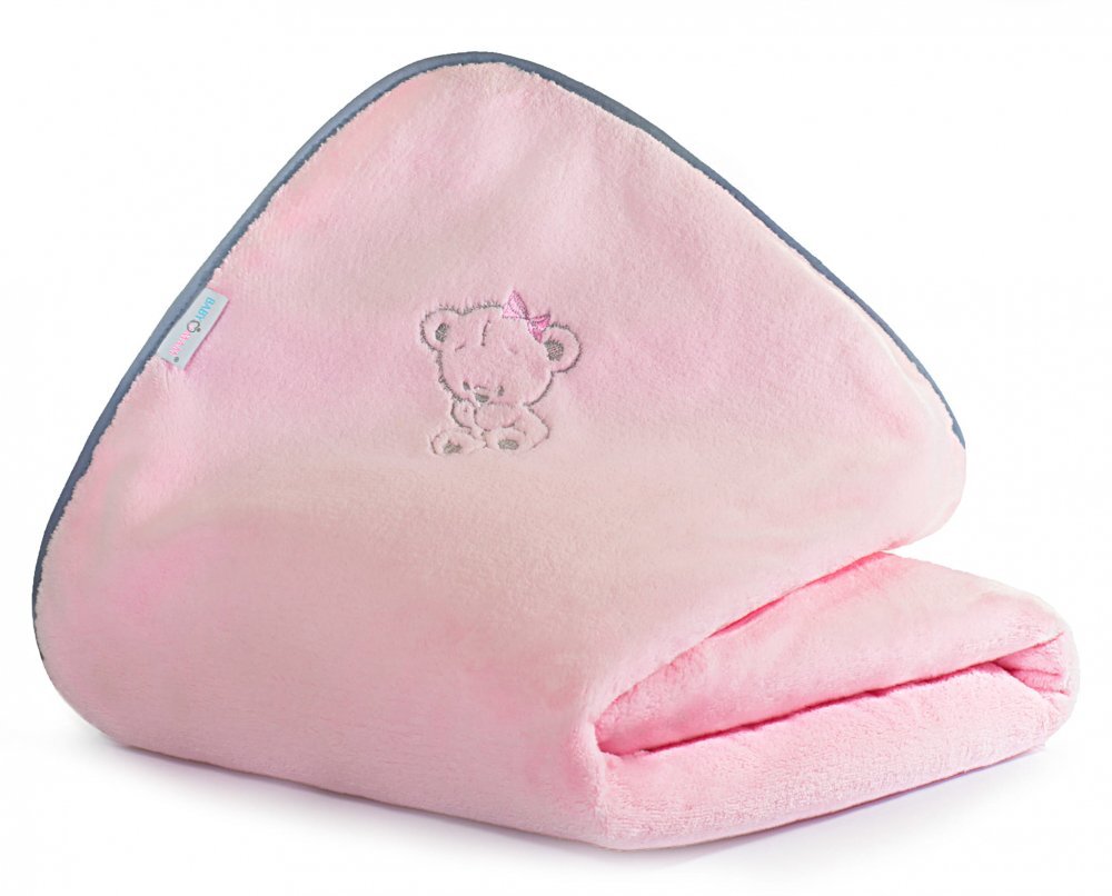 BabyMam Paturica din plus pentru copii dimensiune 75 x 100 cm model brodat Pink Teddy Bear