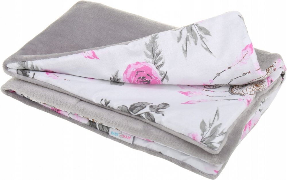 BabyMam Paturica pentru copii flowers realizata cu doua fete din bumbac si din plus pufos dimensiune 75 x 50 cm