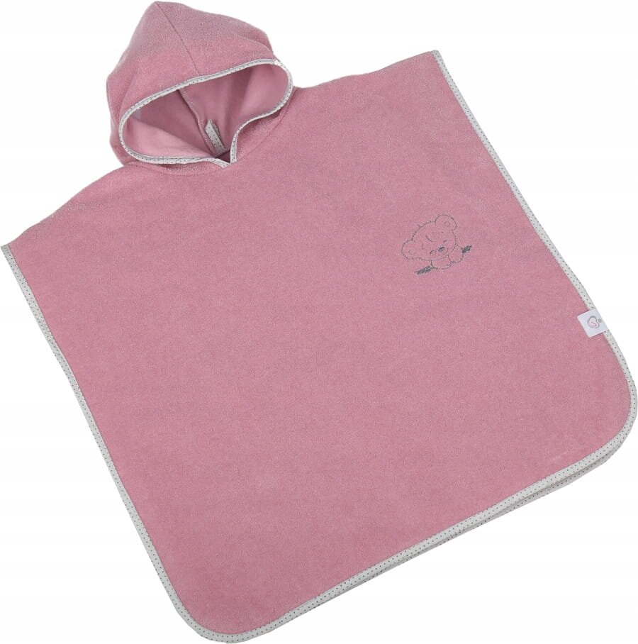 BabyMam Poncho de baie pentru copii retro Pink 126 x 60 cm realizat din bumbac moale cu agatatoare cuier