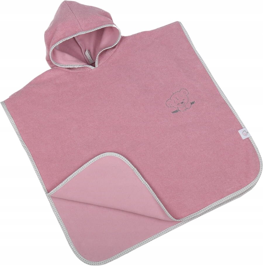 BabyMam Poncho de baie pentru copii retro Pink 126 x 60 cm realizat din bumbac moale cu agatatoare cuier