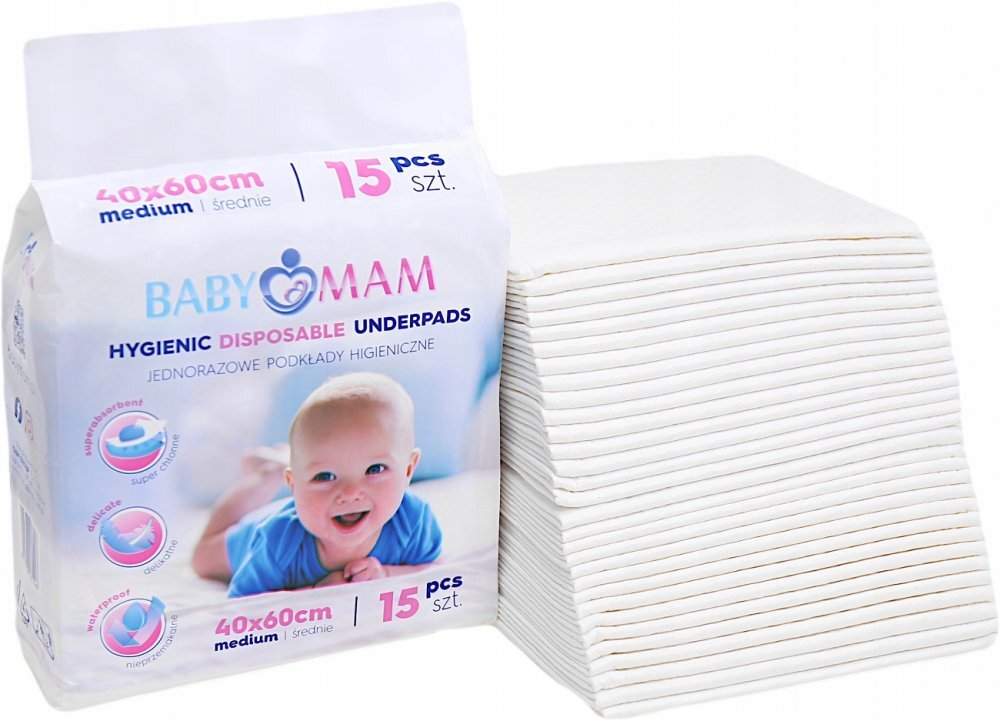 BabyMam Set 15 aleze impermeabile pentru copii utilizare multipla de unica folosinta masura mediu dimensiune 40 x 60 cm