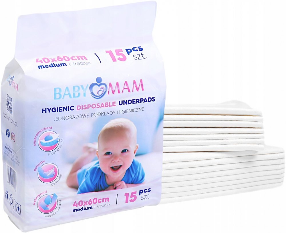 BabyMam Set 15 aleze impermeabile pentru copii utilizare multipla de unica folosinta masura mediu dimensiune 40 x 60 cm