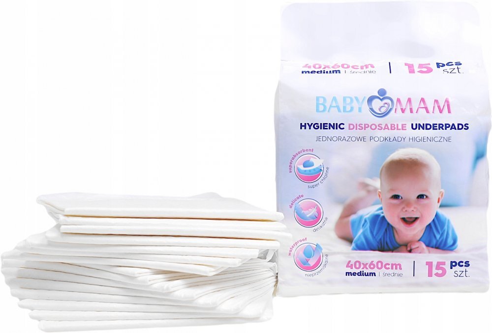BabyMam Set 15 aleze impermeabile pentru copii utilizare multipla de unica folosinta masura mediu dimensiune 40 x 60 cm