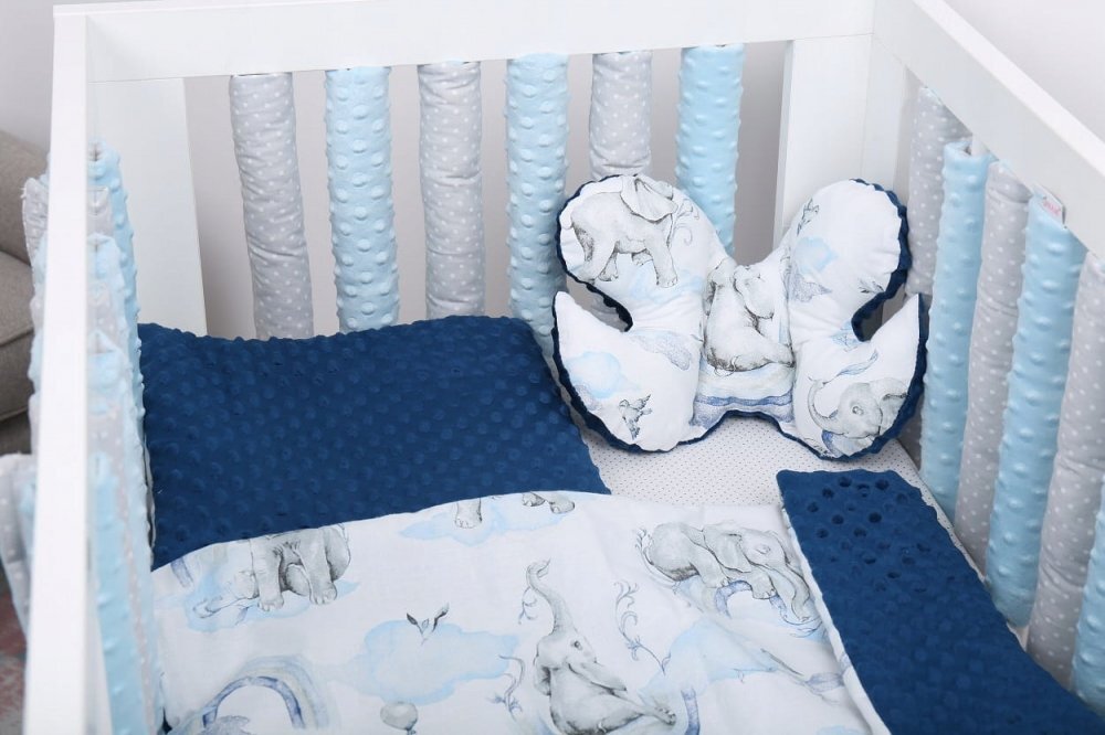 BabyMam Set 20 de protectii individuale pentru patut copii o parte 100 bumbac si cealalta parte din minky moale fixare cu benzi velcro blue