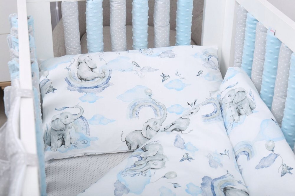 BabyMam Set 20 de protectii individuale pentru patut copii o parte 100 bumbac si cealalta parte din minky moale fixare cu benzi velcro blue