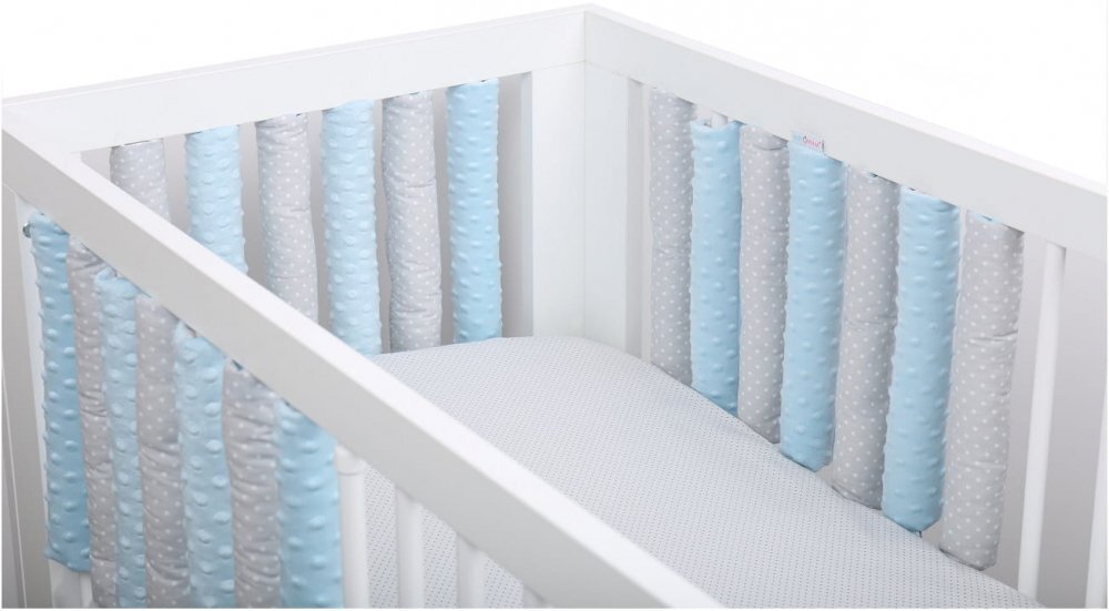 BabyMam Set 20 de protectii individuale pentru patut copii o parte 100 bumbac si cealalta parte din minky moale fixare cu benzi velcro blue