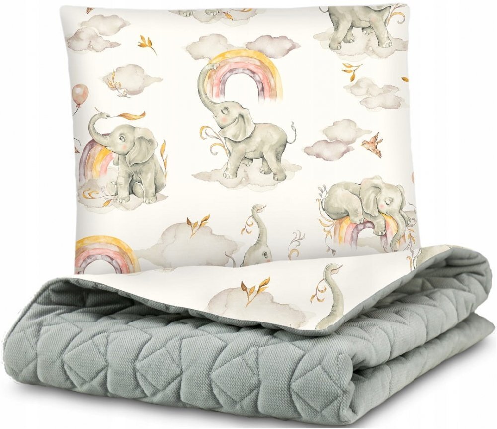 BabyMam Set matlasat paturica 75x100 cm si perna 35x30 cm Minky Grey Elephant
