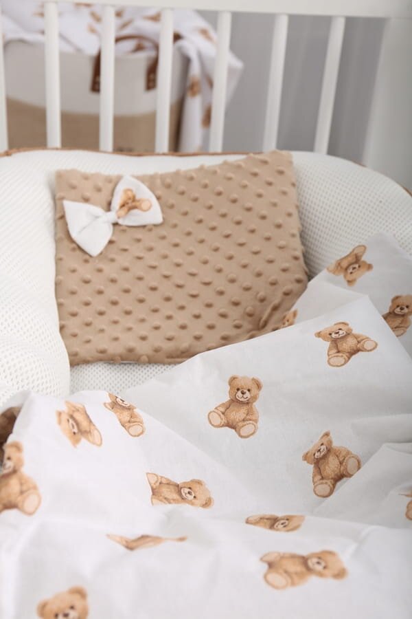 BabyMam Set paturica dubla 75x55 cm si pernuta asortata 25x35 cm pentru copii model minky bej