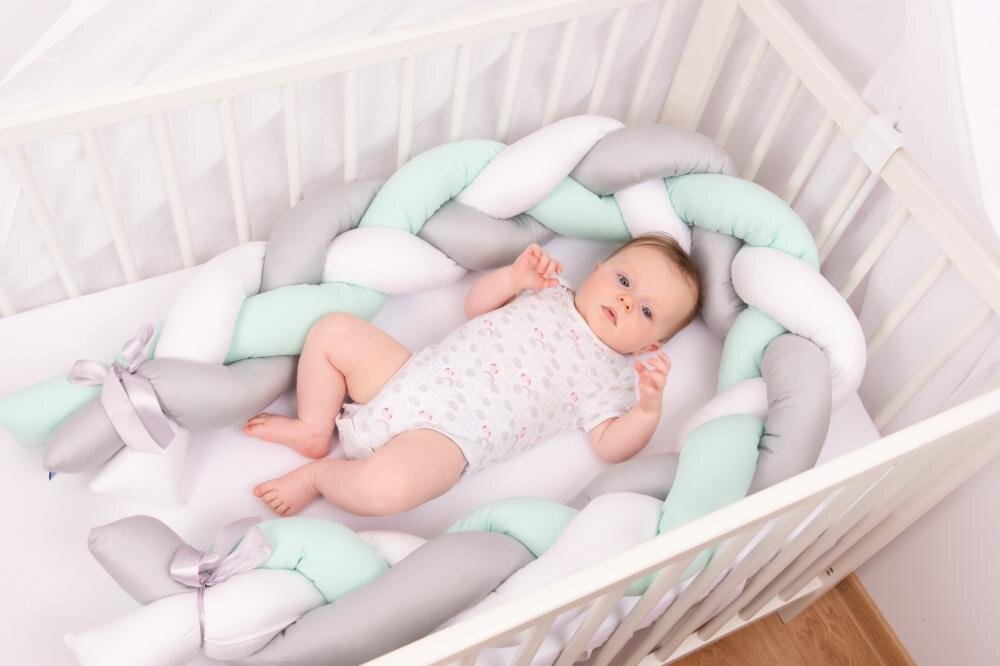 BABYMATEX Protectie laterala Bumper impletit The Braid Mint 2 m inaltime 16 cm material exterior din bumbac satinat umplutura antialergica din fibre siliconate