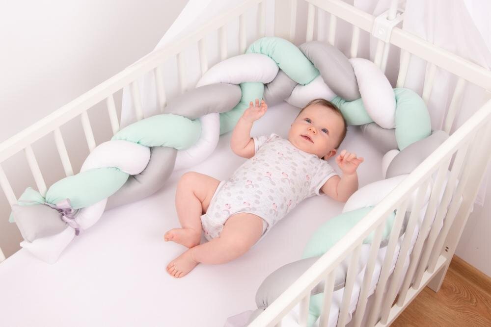 BABYMATEX Protectie laterala Bumper impletit The Braid Mint 2 m inaltime 16 cm material exterior din bumbac satinat umplutura antialergica din fibre siliconate