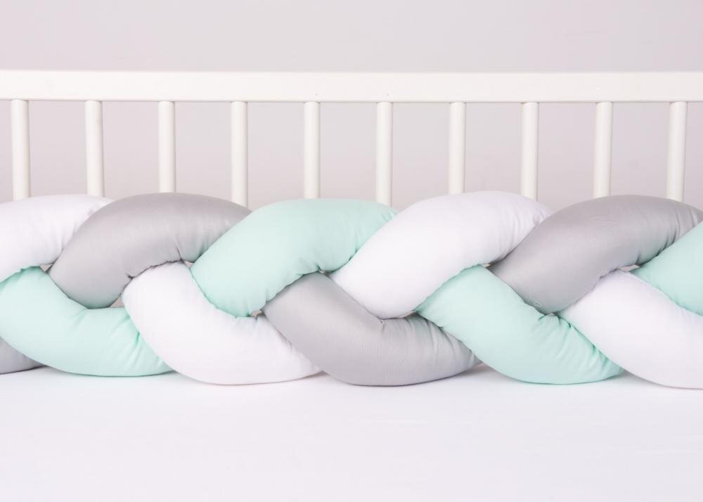 BABYMATEX Protectie laterala Bumper impletit The Braid Mint 2 m inaltime 16 cm material exterior din bumbac satinat umplutura antialergica din fibre siliconate