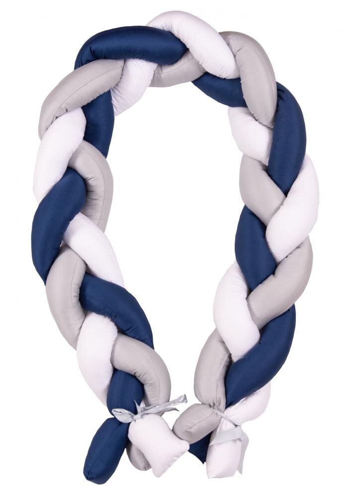 BABYMATEX Protectie laterala din bumbac Bumper impletit The Braid GreyNavy 2 m inaltime 16 cm material exterior din bumbac satinat umplutura antialergica din fibre siliconate