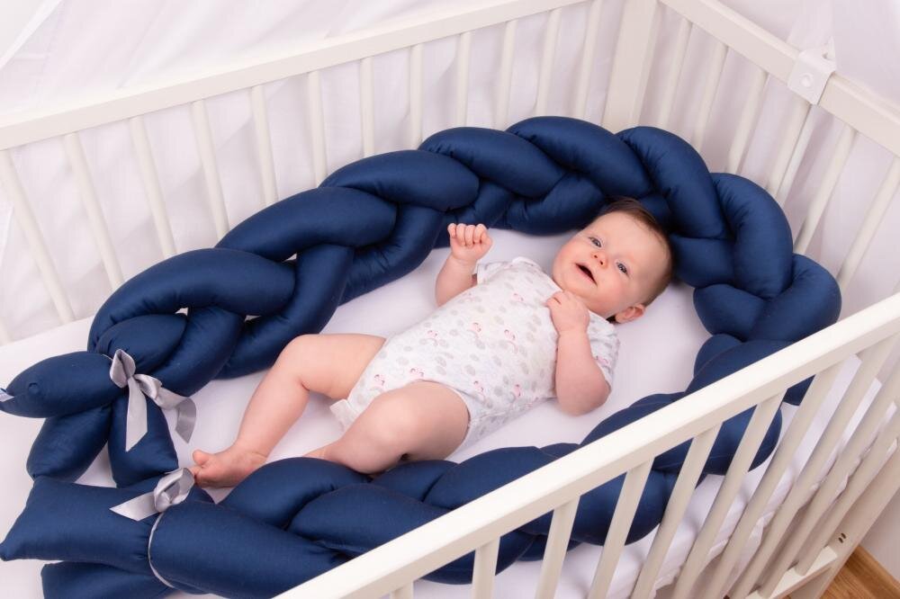 BABYMATEX Protectie laterala din bumbac Bumper impletit The Braid Navy 2 m inaltime 16 cm material exterior din bumbac satinat umplutura antialergica din fibre siliconate