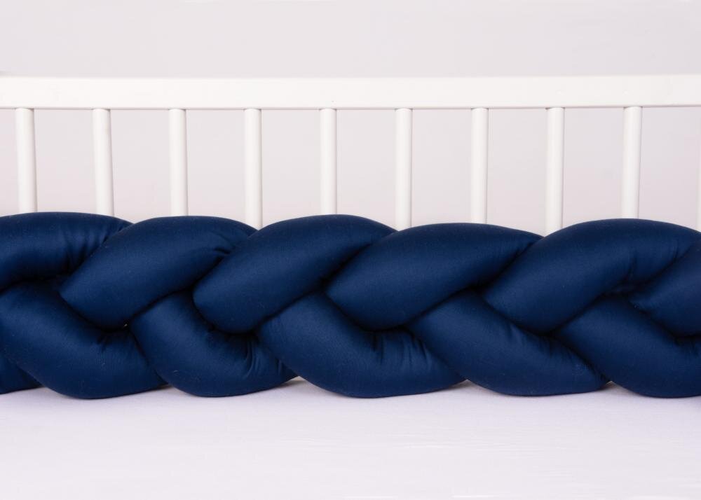 BABYMATEX Protectie laterala din bumbac Bumper impletit The Braid Navy 2 m inaltime 16 cm material exterior din bumbac satinat umplutura antialergica din fibre siliconate