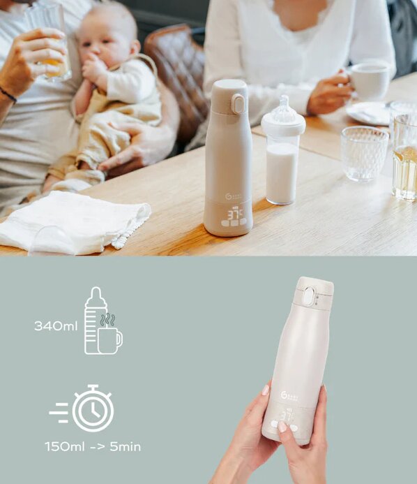 BABYMOOV Incalzitor de biberoane Moov Feed portabil si reincarcabil Mineral Beige