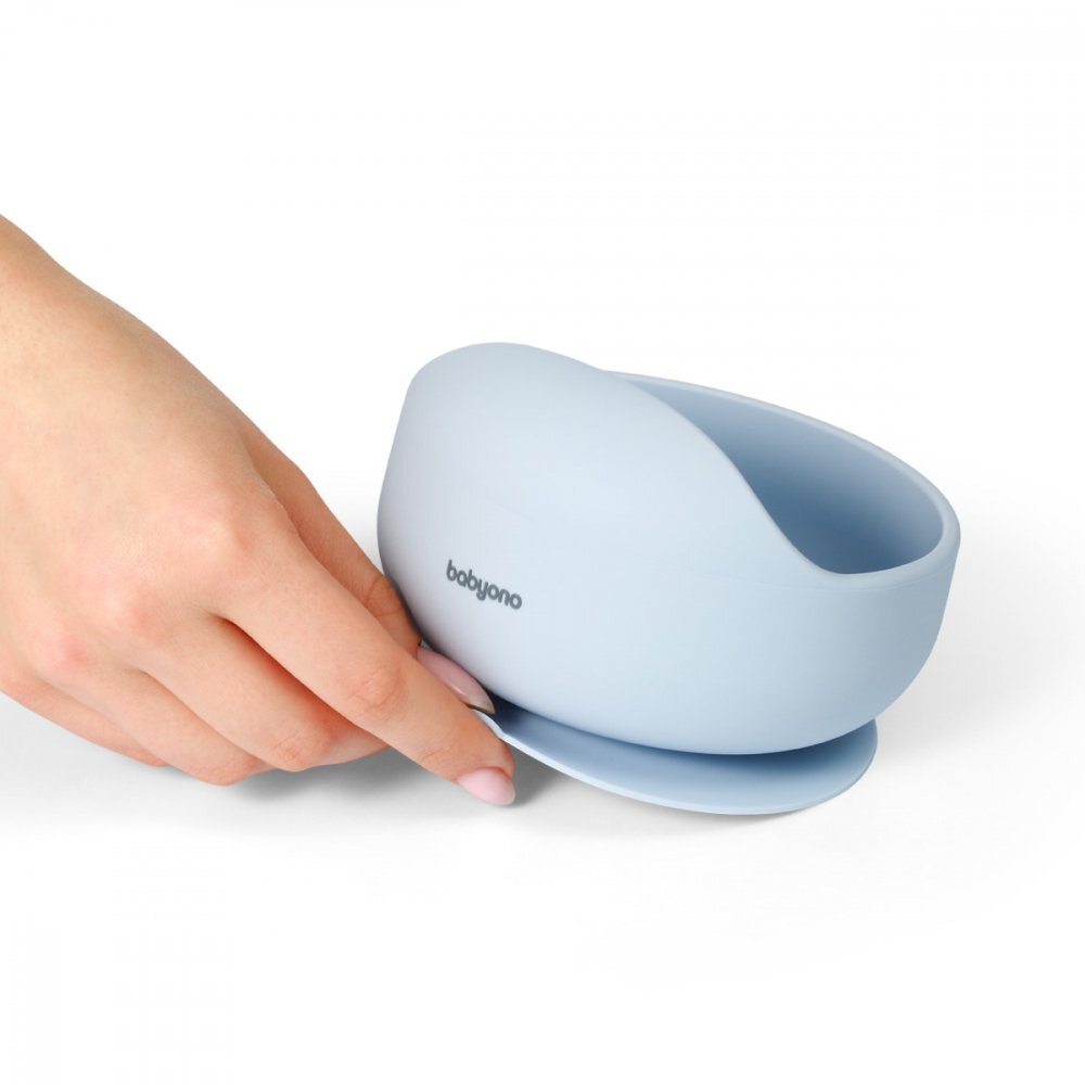BABYONO Bol din silicon cu ventuza pentru copii albastru