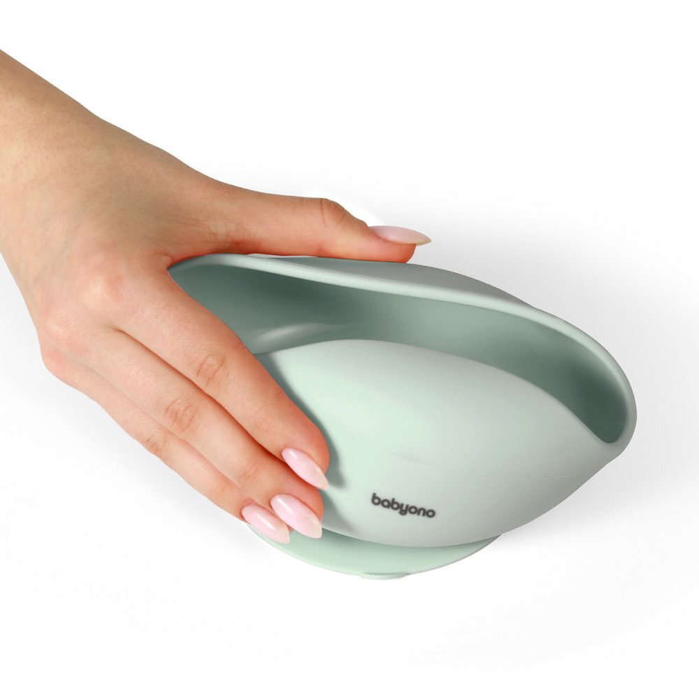 BABYONO Bol din silicon cu ventuza pentru copii verde