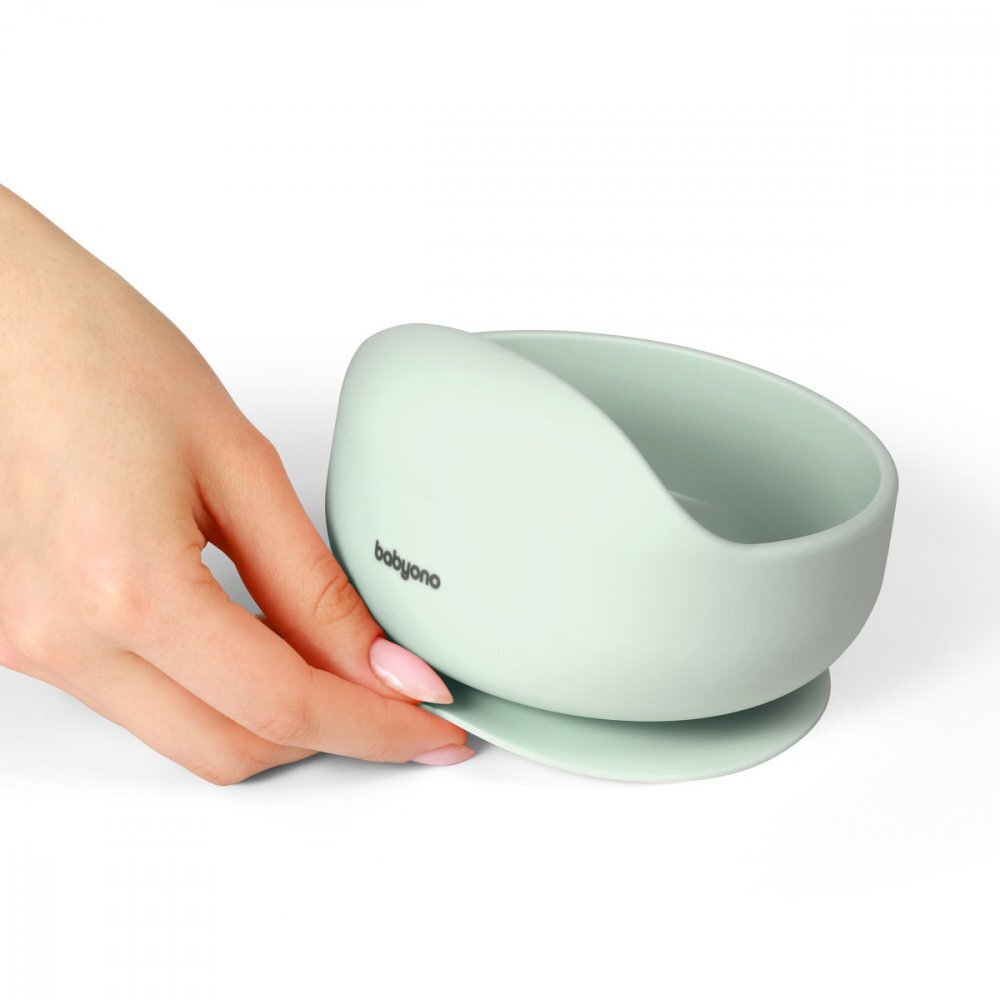 BABYONO Bol din silicon cu ventuza pentru copii verde