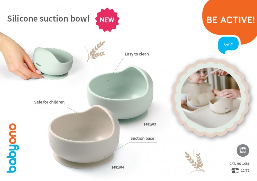 BABYONO Bol din silicon cu ventuza pentru copii verde