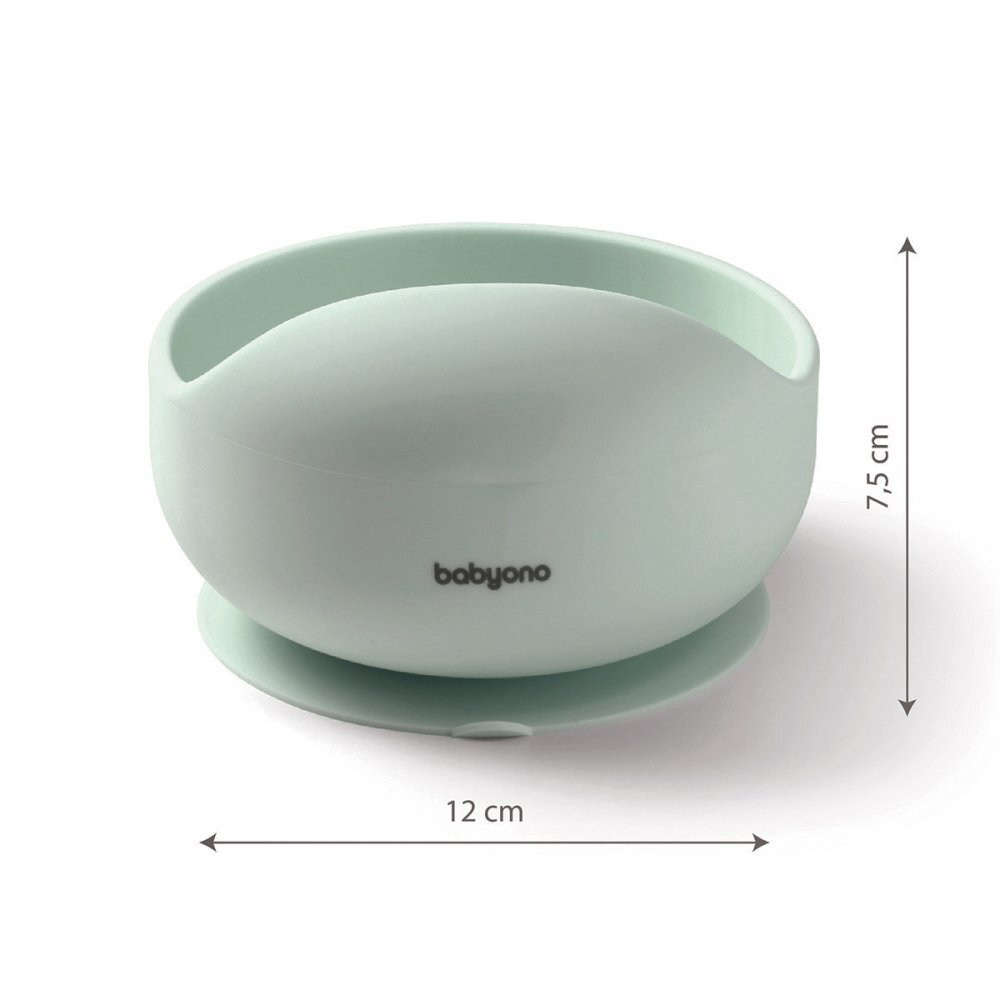 BABYONO Bol din silicon cu ventuza pentru copii verde