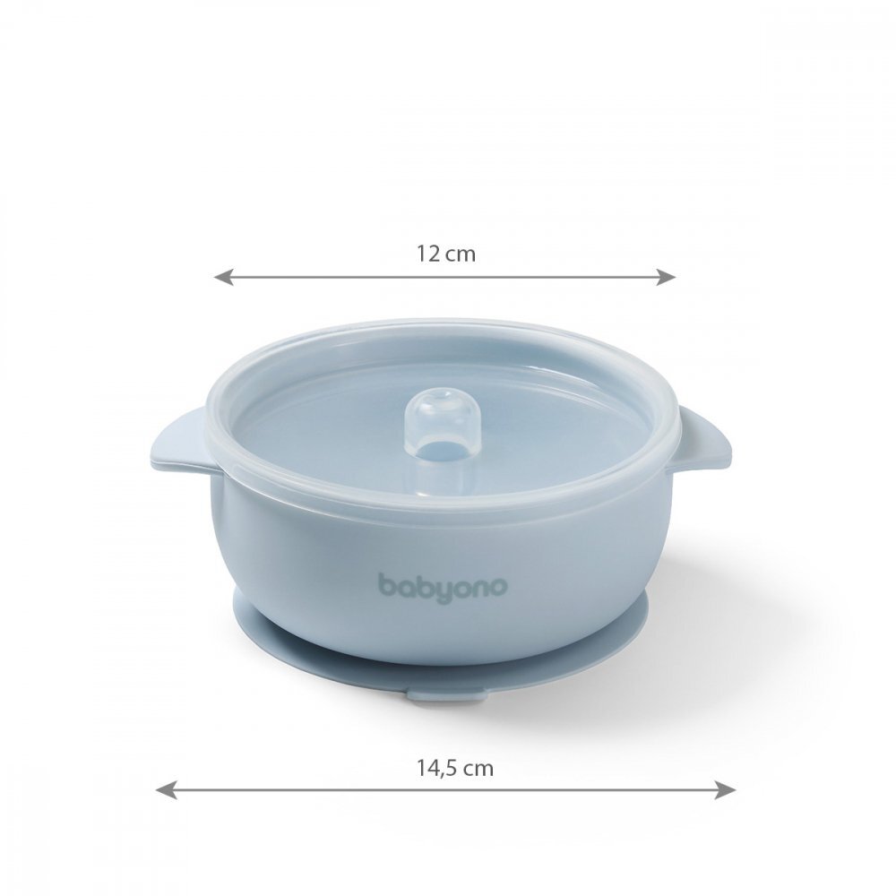 BABYONO Bol din silicon cu ventuza si capac Albastru