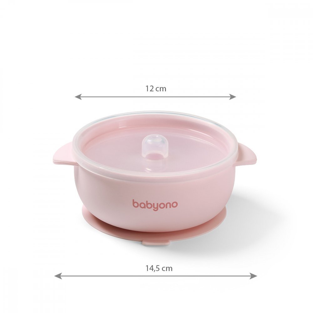 BABYONO Bol din silicon cu ventuza si capac Roz