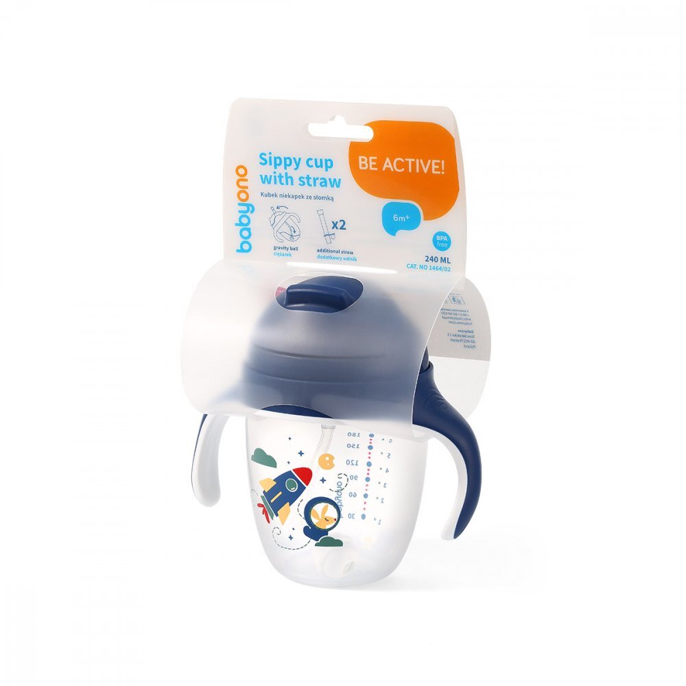 BABYONO Cana cu pai Baby Ono pentru copii 240 ml albastru