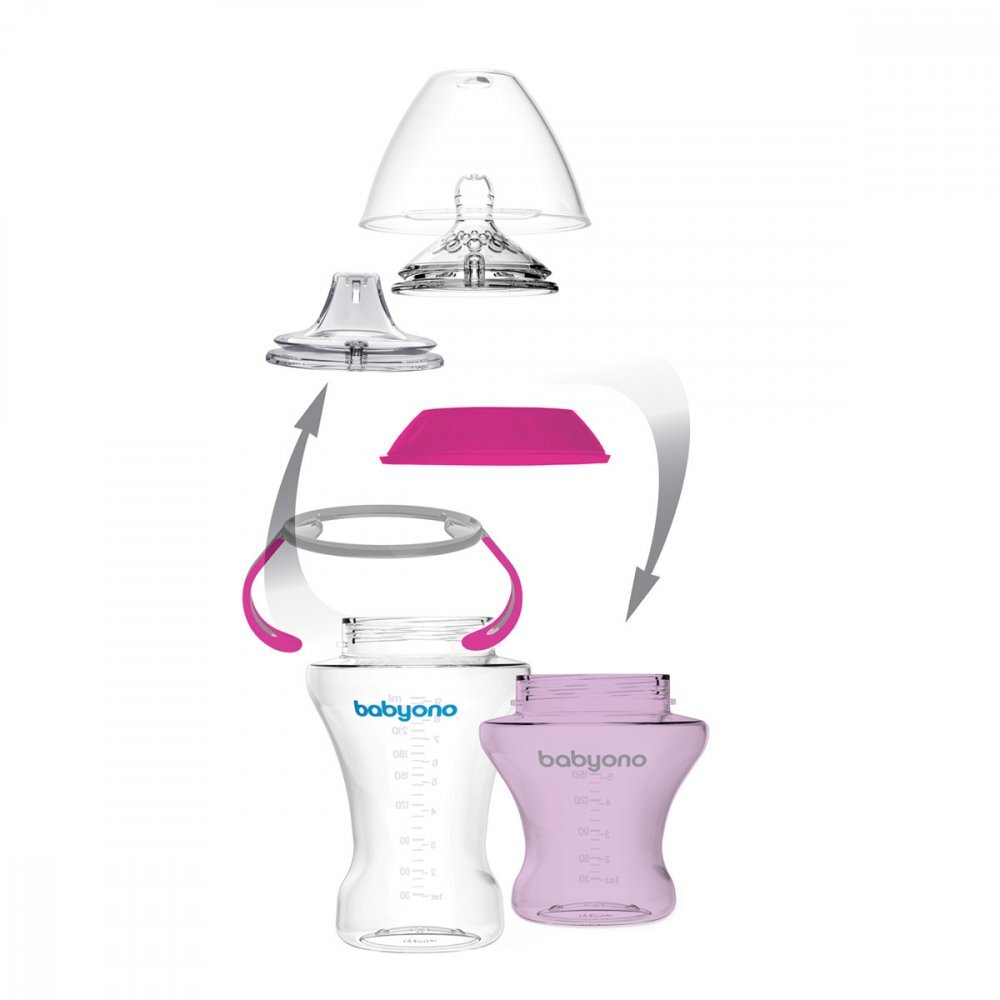 BABYONO Canita anti-varsare cu tetina adaptor moale 180 ml RozMov