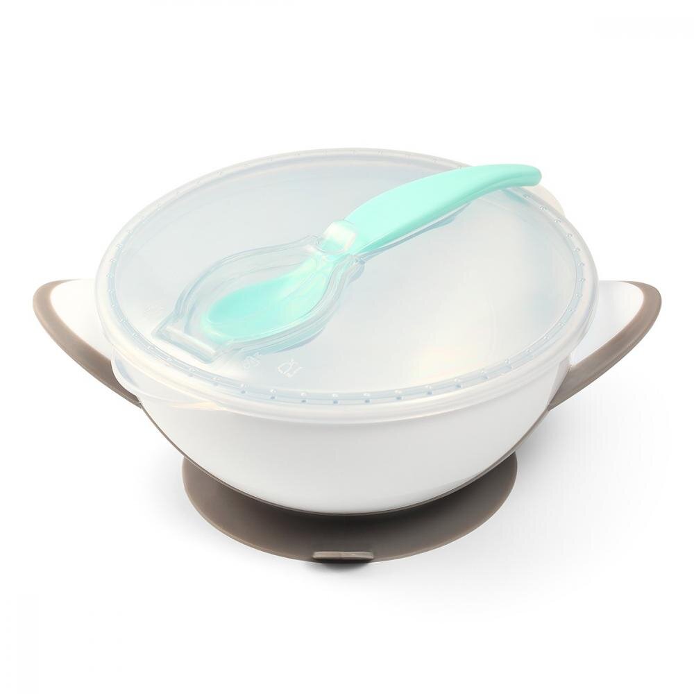 BABYONO Castron cu ventuza si lingura Baby Ono Gri